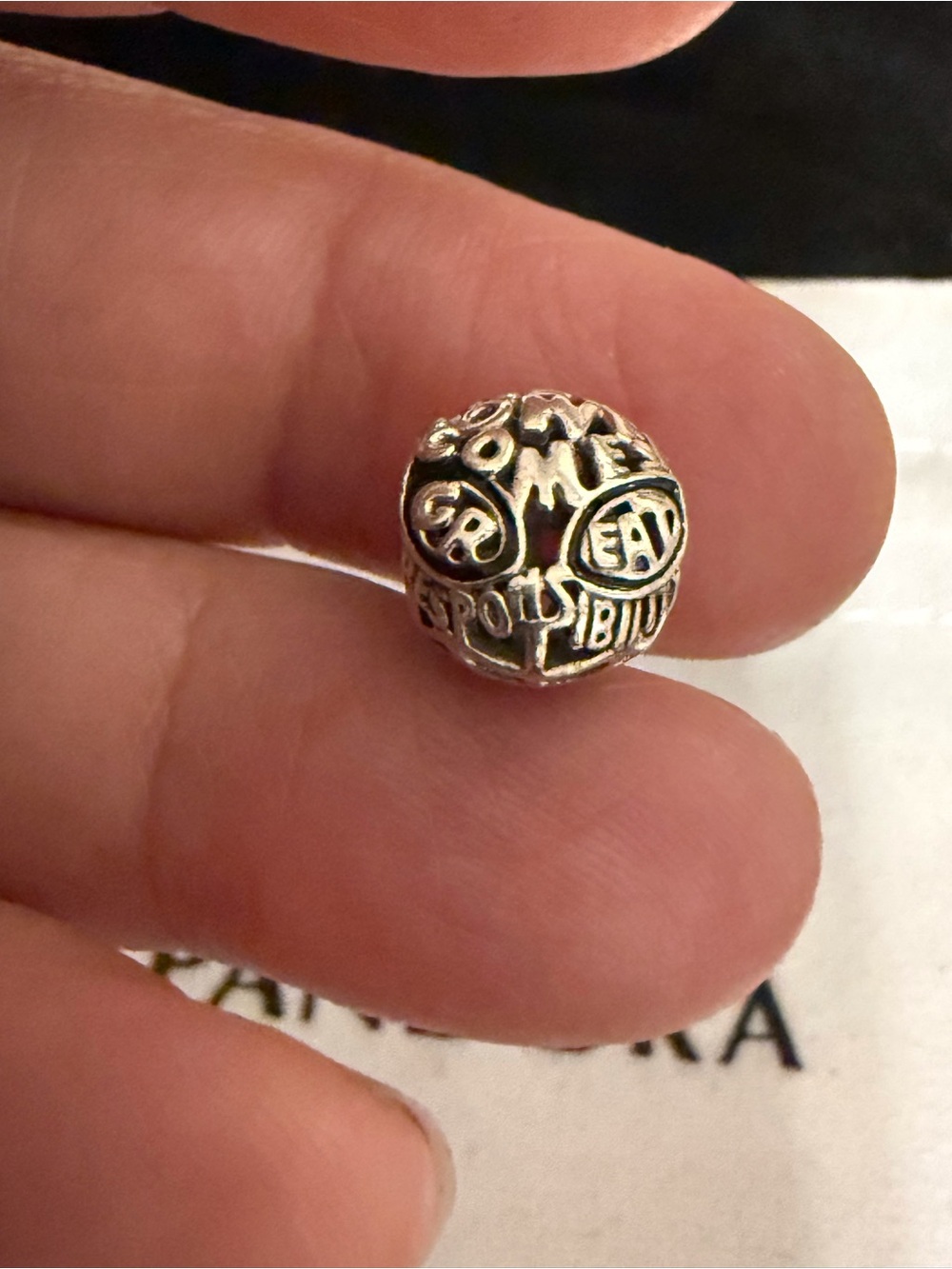 Pandora Silver Filigree Round Charm with Dark Center